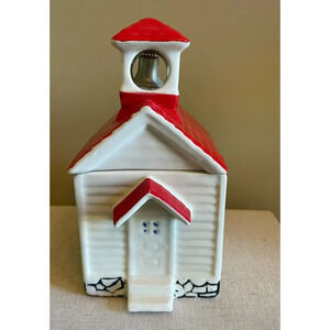The House of Webster School House Cookie Jar Red Roof Metal Bell